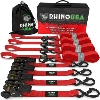 compare product Rhino USA Medium Duty Ratchet Strap Tie-Down 4-Pack (Red)