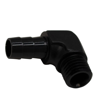 compare product DeatschWerks Metric M12 to 3/8in Hose Barb 90-Degree Fitting w/ Venturi Port - Anodized Matte Black