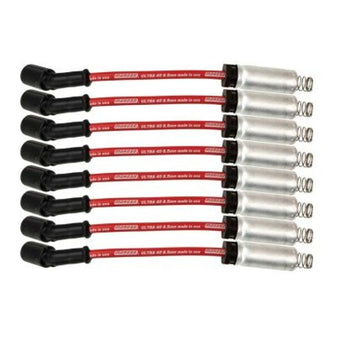 compare product Moroso GM LS/LT 8.5mm Ultra 40 9.75in Long Wire Set w/Alum Heatshield - Red