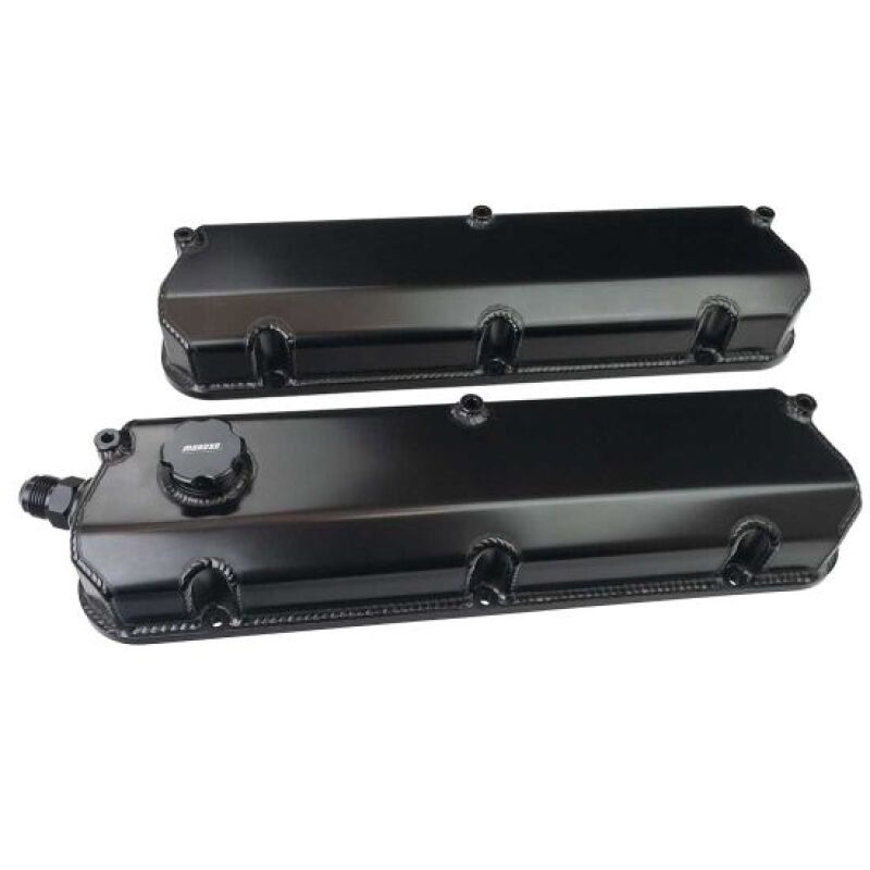 Moroso Ford 302/351W 2 - 3/4in Tall Aluminum Valve Covers - Black (w/ - 12AN Vac Fitting & Oil Fill) - My Store