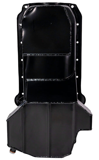 compare product Moroso 86-Up Chevrolet SBC (w/Passenger Side Dipstick) Wet Sump 5.5qt 7.5in Steel Oil Pan - Black