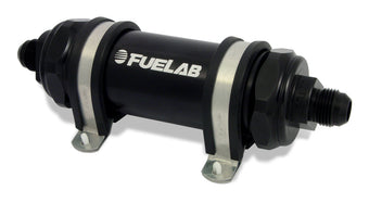 compare product Fuelab 828 In-Line Fuel Filter Long -6AN In/Out 40 Micron Stainless - Black