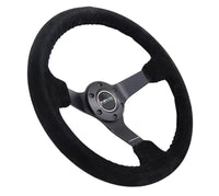 NRG Reinforced Steering Wheel (350mm / 3in. Deep) Blk Suede/Blk Bball Stitch w/5mm Matte Black Spoke - My Store