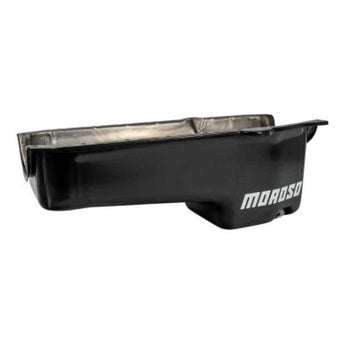 compare product Moroso 1986+ Chevrolet Small Block (w/Passenger Side Dipstick) Wet Sump 5qt 7.5in Steel Oil Pan- Blk