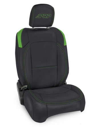 compare product PRP Jeep Wrangler JL Front Seat Covers - 2 door- with Pocket Back (Pair) - Black/Green