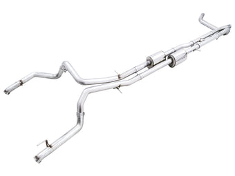 compare product AWE Tuning 22-23 GMC Sierra 1500 AT4X 6.2L 0FG Catback Split Dual (Flat Bumper) - Bashguard(No Tips)