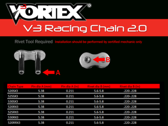 compare product Vortex Racing V3 2.0 Master Link Rivet 530RX3-RCL- Black