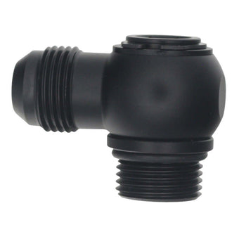 compare product DeatschWerks 10AN ORB Male to 10AN Male Flare Low Profile 90-Degree Swivel - Anodized Matte Black