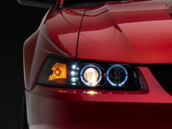 compare product Raxiom 99-04 Ford Mustang Dual LED Halo Projector Headlights- Black Housing (Clear Lens)