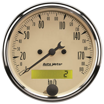compare product Autometer 3-1/8in 0-190km/h Antique Beige Elec. Programmable Speedometer