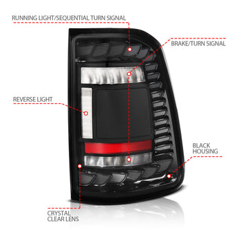 compare product ANZO 19-24 RAM 1500 (Factory LED Models ONLY) Full LED Tail Lights SeqSig Black - Pair