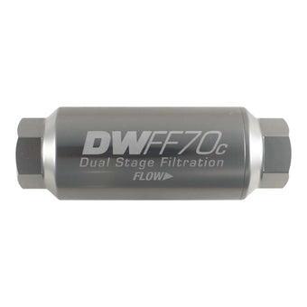 compare product DeatschWerks 10AN Female 10 Micron 70mm Compact In-Line Fuel Filter Kit