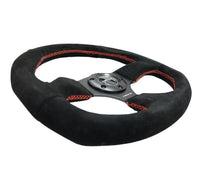 NRG Reinforced Steering Wheel (320mm Horizontal / 330mm Vertical) Suede w/Red Stitch - My Store