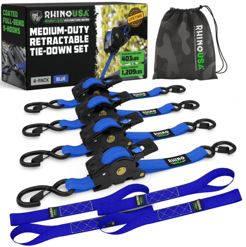 Rhino USA Retractable Ratchet Straps (2Pk 1Inx10Ft) Blue - My Store