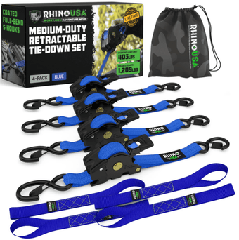 compare product Rhino USA Retractable Ratchet Straps (2Pk 1Inx10Ft) Blue