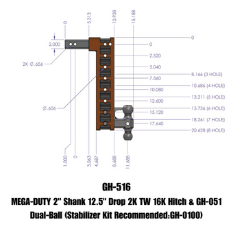 compare product Gen-Y Mega Duty 2in Shank 12.5in Drop 16K Hitch w/GH-051 Dual-Ball