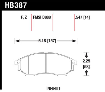 compare product Hawk 06-09 350z/ 05-08 G35 w/o Brembo Performance Ceramic Street Front Brake Pads