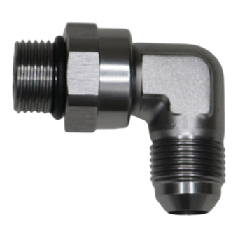 compare product DeatschWerks 8AN ORB Male Swivel to 8AN Male Flare 90-Degree Fitting - Anodized DW Titanium