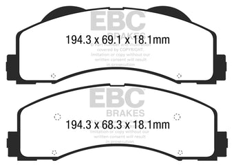 compare product EBC 15+ Ford F150 2.7 Twin Turbo (2WD) Greenstuff Front Brake Pads