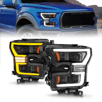compare product ANZO 15-17 Ford F-150 LED Projector Headlights - w/ Light Bar Switchback Black Housing