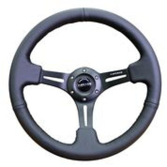compare product NRG Reinforced Steering Wheel (350mm / 3in. Deep) Black Leather w/ Black Stitching