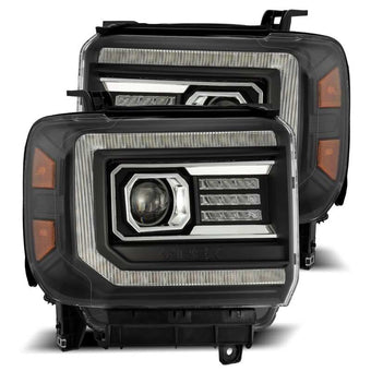 compare product AlphaRex 14-18 GMC Sierra PRO-Series Proj Headlights Plank Style Black w/Activ Light/Seq Signal/DRL