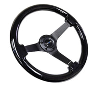NRG Reinforced Steering Wheel (350mm / 3in. Deep) Black w/Black Chrome Solid 3 - Spoke Center - My Store