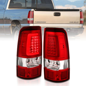 compare product ANZO 1999-2002 Chevy Silverado 1500 LED Taillights Plank Style Chrome With Red/Clear Lens