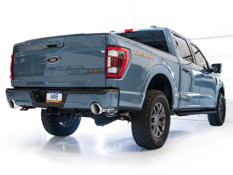 AWE Tuning 2021+ Ford F150 Tremor w/ Bumper Cutouts 0FG Non - Resonated Cat - Back w/ Chrome Silver Tips - My Store
