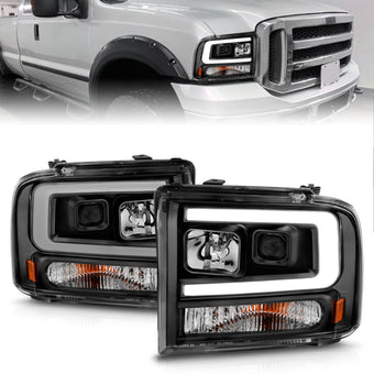 compare product ANZO 99-04 Ford F250/F350/F450/Excursion (excl 99) Projector Headlights - w/ Light Bar Black Housing