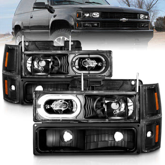 compare product ANZO 88-98 Chevrolet C1500 Crystal Headlights Black Housing w/ Signal and Side Marker Lights
