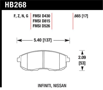 compare product Hawk 03-04 G35/03-05 G35X/ 02-05 350z w/o Brembo Performance Ceramic Street Front Brake Pads