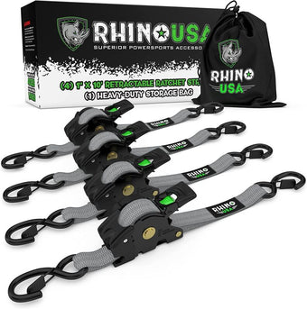 compare product Rhino USA Retractable Ratchet Straps (4Pk 1Inx10Ft) (Gray)