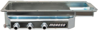 compare product Moroso GM LS (w/Three Right Side Pick Ups) Fabricated Dry Sump 4in Steel Oil Pan