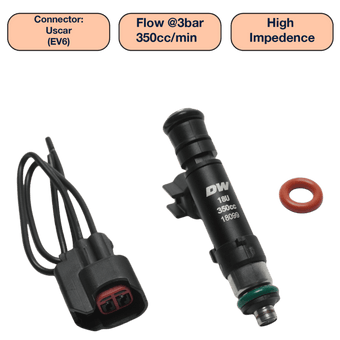 compare product DeatschWerks Universal 350cc Single Fuel Injector / 60mm Length / 14mm O-Ring Seals