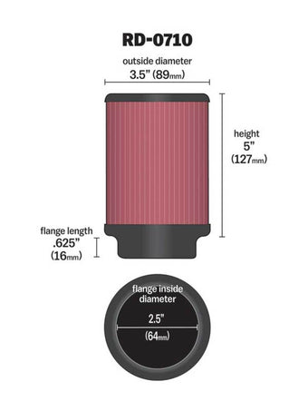 compare product K&N Universal Rubber Filter 2.5in Flange ID x 3.5in OD x 5in Height
