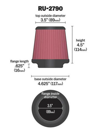 compare product K&N Filter Universal Rubber Filter 3 1/2 inch Flange 4 5/8 inch Base 3 1/2 inch Top 4 1/2 inch Heigh