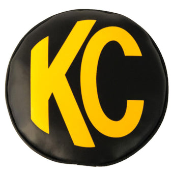 compare product KC HiLiTES 8in. Round Soft Cover (Pair) - Black w/Yellow KC Logo
