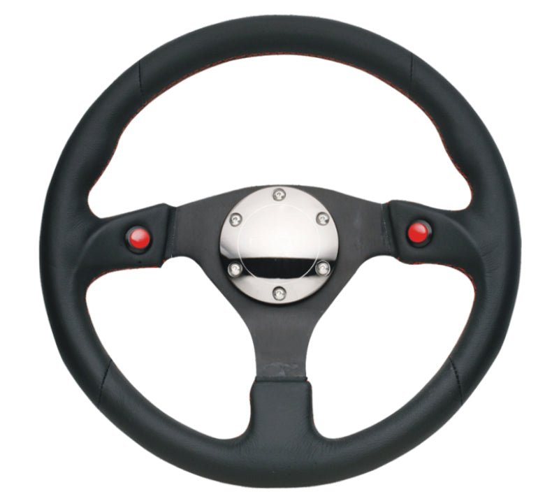 NRG Reinforced Steering Wheel (320mm) Blk Leather w/Dual Buttons - My Store