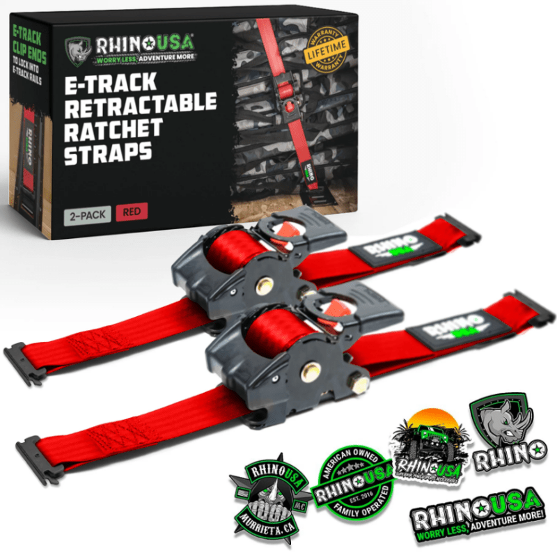 Rhino USA Retractable Ratchet Straps (2Pk 1Inx10Ft) Red - My Store