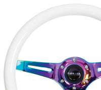 NRG Classic Wood Grain Steering Wheel (350mm) Glow - N - The - Dark Green Grip w/Neochrome 3 - Spoke Center - My Store