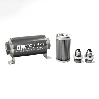 compare product DeatschWerks Stainless Steel 8AN 100 Micron Universal Inline Fuel Filter Housing Kit (110mm)