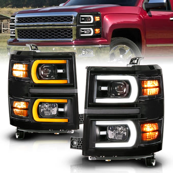 compare product ANZO 14-15 Chevy Silverado 1500 Black Dual Switchback+Sequential LED Tube Sq. Projector Headlights