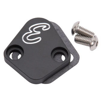 compare product Edelbrock Fuel Pump Block-Off Plate BBC Billet Aluminum