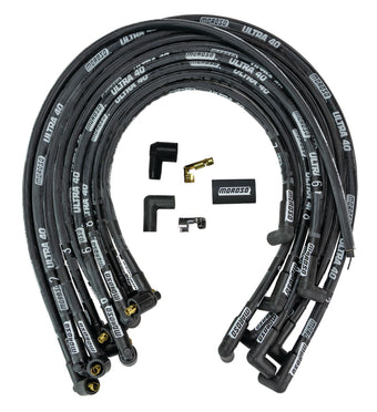 compare product Moroso Chevrolet Big Block Ignition Wire Set - Ultra 40 - Sleeved - Non-HEI - 90 Degree - Black