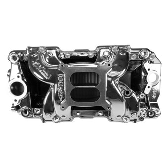 compare product Edelbrock Chevy Big Block RPM Air-Gap 2-R Intake Manifold - Chrome Plasma Finish