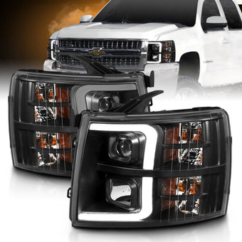 compare product ANZO 07-13 Chevrolet Silverado 3500 Projector Headlights - Black Amber