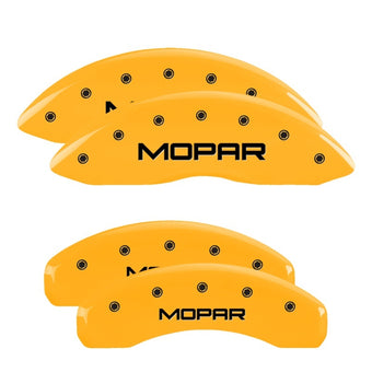 compare product MGP 4 Caliper Covers Engraved Front & Rear 11-18 Jeep Grand Cherokee Yellow Finish Black Mopar Logo