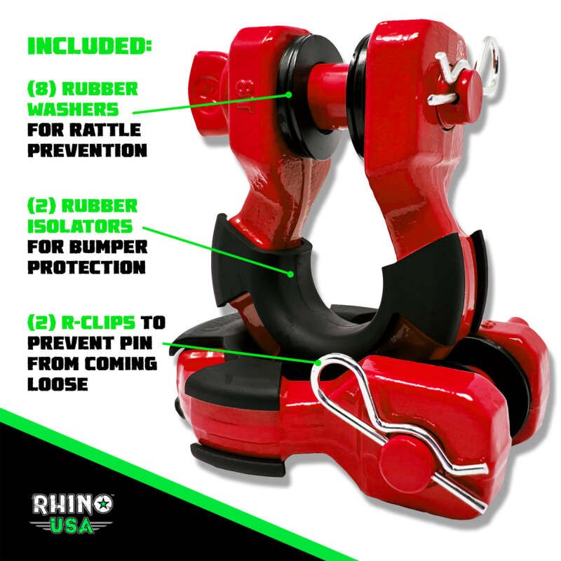 Rhino USA 8T Super Shackle 2 - Pack (Red) - My Store