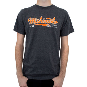 compare product Mishimoto Mens Athletic Script Gray T-Shirt - Medium